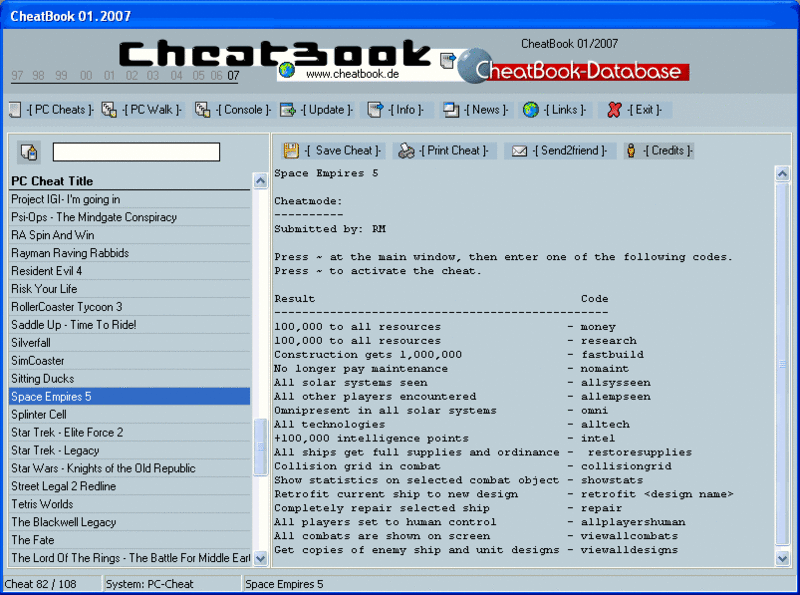 CheatBook Issue 01/2007 Screenshot